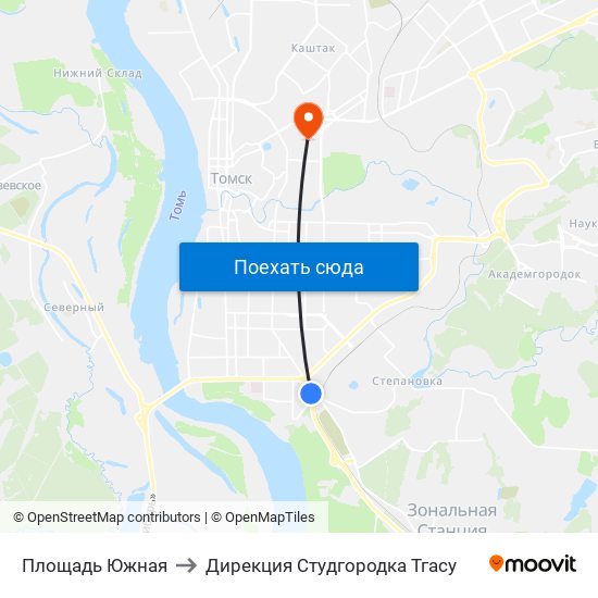 Площадь Южная to Дирекция Студгородка Тгасу map