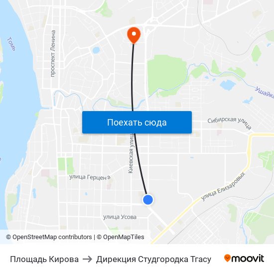 Площадь Кирова to Дирекция Студгородка Тгасу map