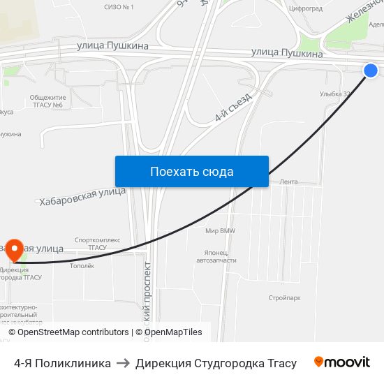 4-Я Поликлиника to Дирекция Студгородка Тгасу map