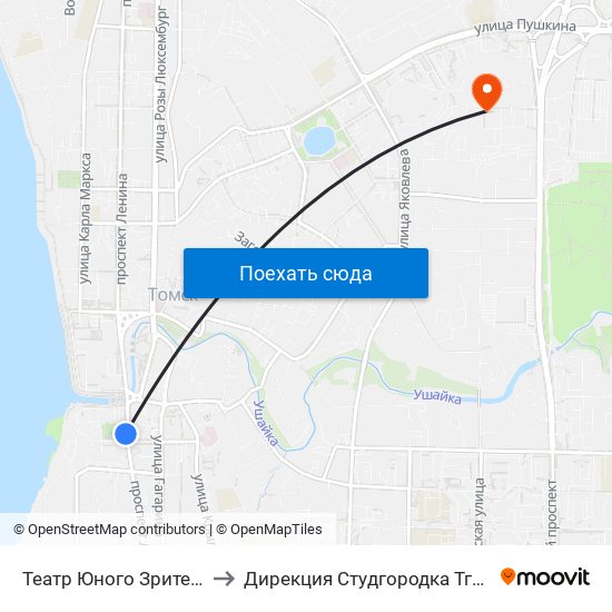 Театр Юного Зрителя to Дирекция Студгородка Тгасу map