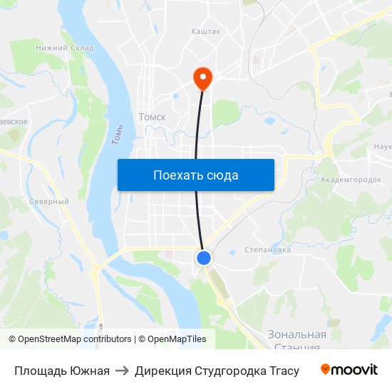 Площадь Южная to Дирекция Студгородка Тгасу map