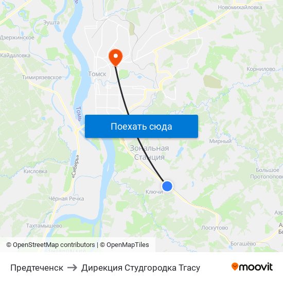 Предтеченск to Дирекция Студгородка Тгасу map