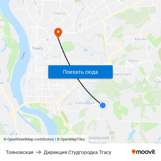 Тояновская to Дирекция Студгородка Тгасу map