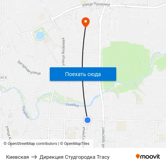 Киевская to Дирекция Студгородка Тгасу map