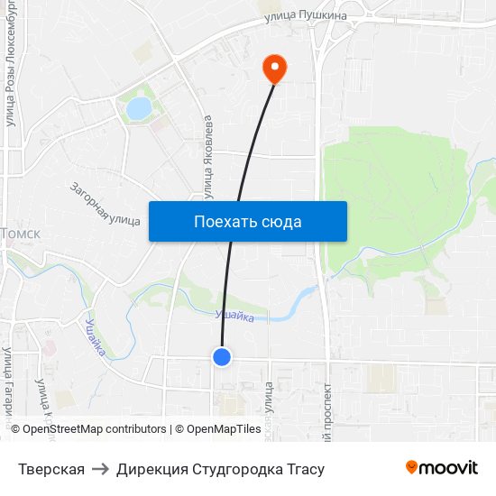 Тверская to Дирекция Студгородка Тгасу map