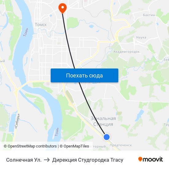 Солнечная Ул. to Дирекция Студгородка Тгасу map