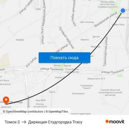 Томск-2 to Дирекция Студгородка Тгасу map