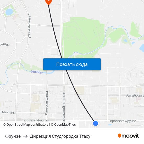 Фрунзе to Дирекция Студгородка Тгасу map