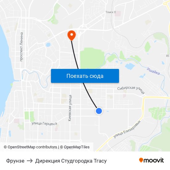 Фрунзе to Дирекция Студгородка Тгасу map