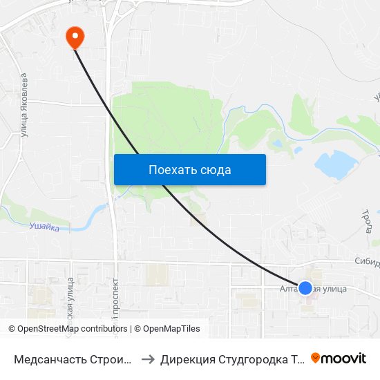 Медсанчасть Строитель to Дирекция Студгородка Тгасу map