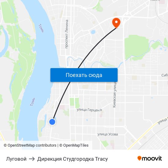 Луговой to Дирекция Студгородка Тгасу map