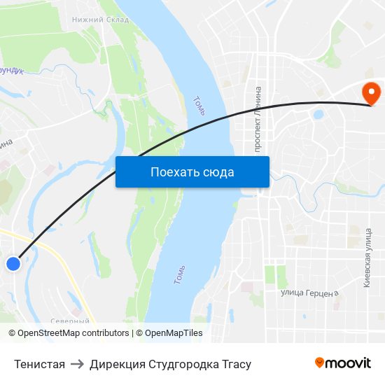 Тенистая to Дирекция Студгородка Тгасу map