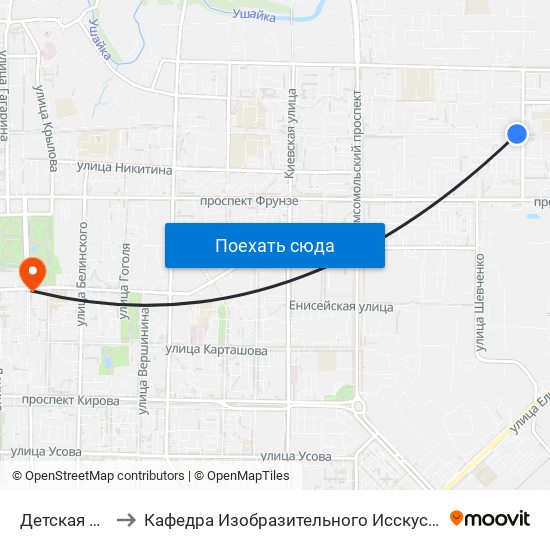 Детская Больница №4 to Кафедра Изобразительного Исскуства Института Искусств И Культуры Тгу map