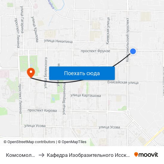 Комсомольский Проспект to Кафедра Изобразительного Исскуства Института Искусств И Культуры Тгу map