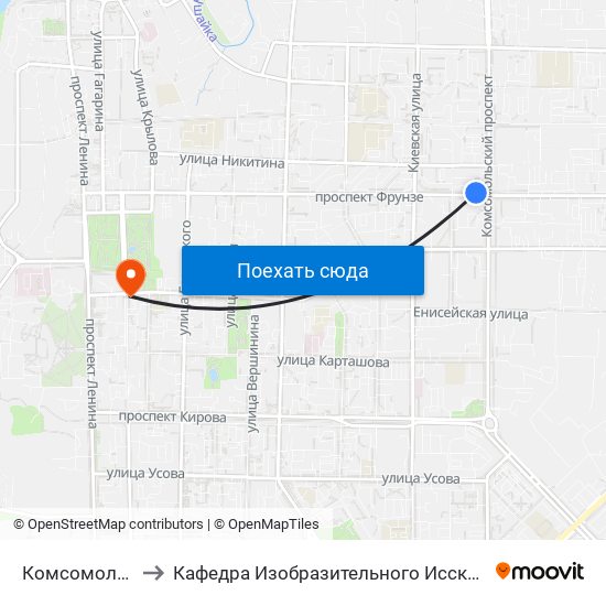 Комсомольский Проспект to Кафедра Изобразительного Исскуства Института Искусств И Культуры Тгу map