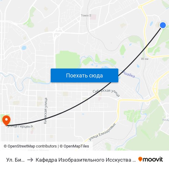 Ул. Бирюкова to Кафедра Изобразительного Исскуства Института Искусств И Культуры Тгу map