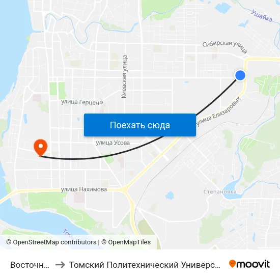 Восточная to Томский Политехнический Университет map