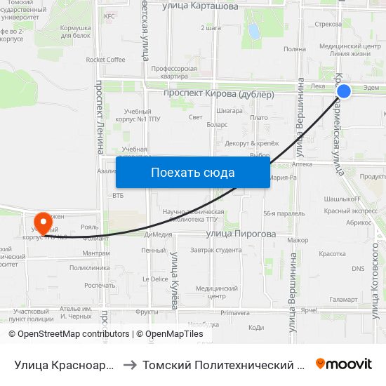 Улица Красноармейская to Томский Политехнический Университет map