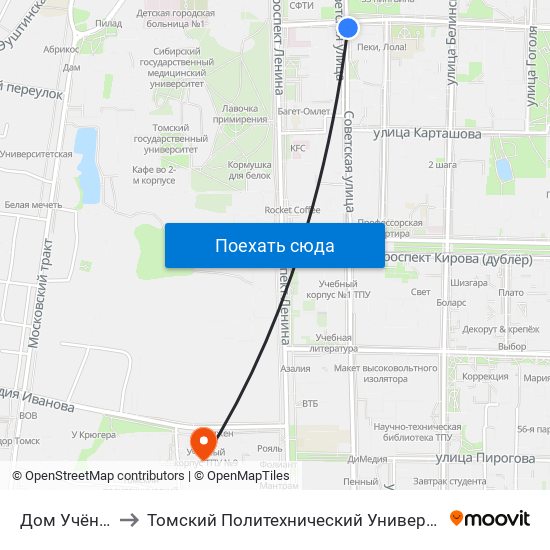 Дом Учёных to Томский Политехнический Университет map