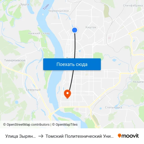 Улица Зырянская to Томский Политехнический Университет map