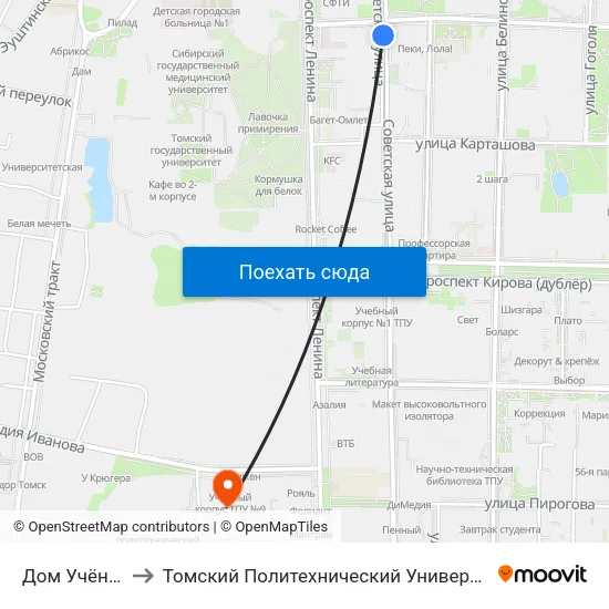 Дом Учёных to Томский Политехнический Университет map