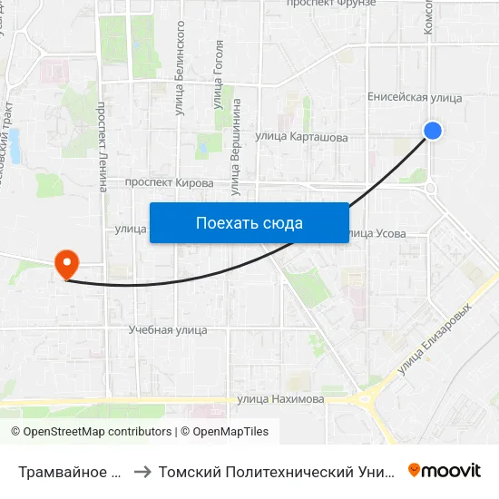 Трамвайное Депо to Томский Политехнический Университет map