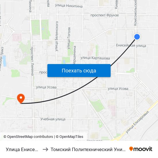 Улица Енисейская to Томский Политехнический Университет map