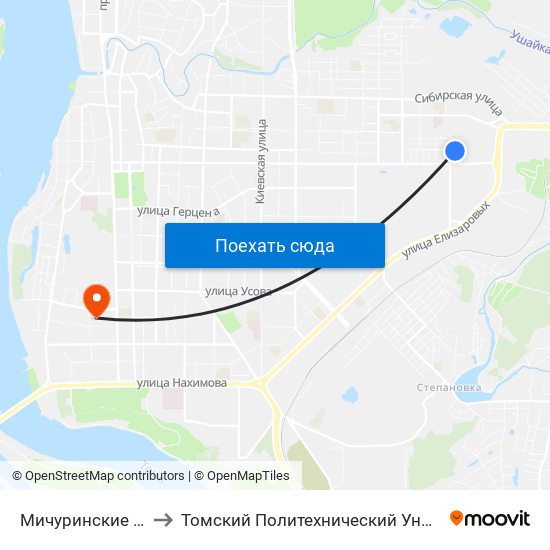 Мичуринские Сады to Томский Политехнический Университет map