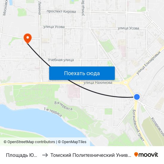 Площадь Южная to Томский Политехнический Университет map