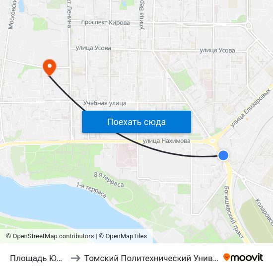 Площадь Южная to Томский Политехнический Университет map