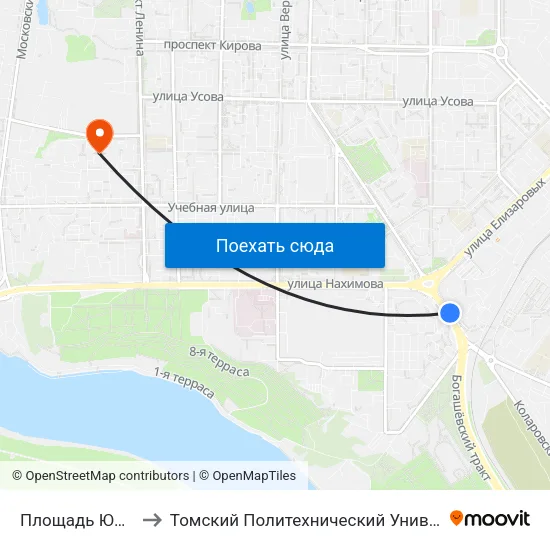 Площадь Южная to Томский Политехнический Университет map