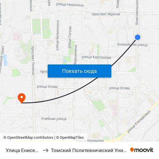 Улица Енисейская to Томский Политехнический Университет map