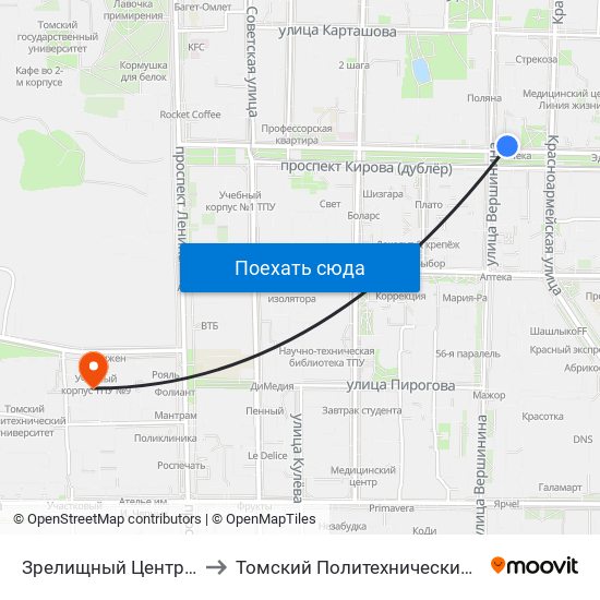 Зрелищный Центр "Октябрь" to Томский Политехнический Университет map