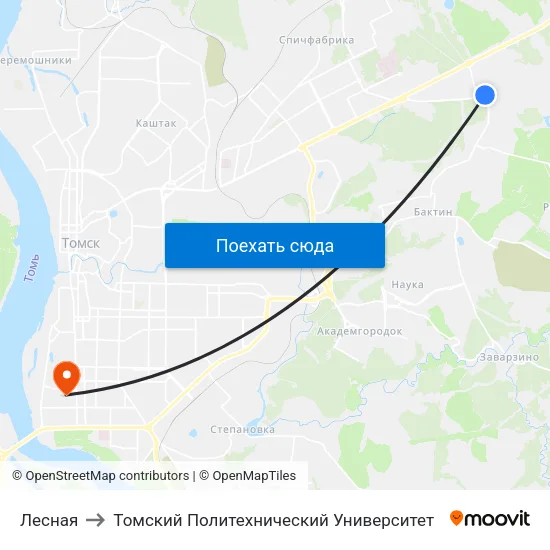 Лесная to Томский Политехнический Университет map