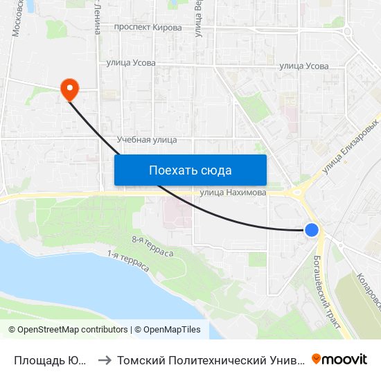 Площадь Южная to Томский Политехнический Университет map