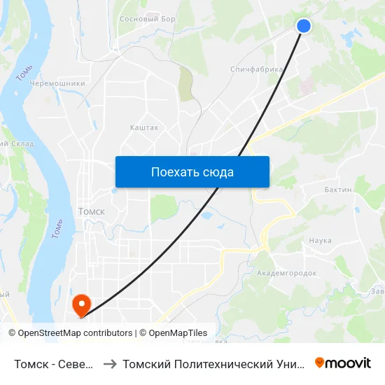 Томск - Северный to Томский Политехнический Университет map