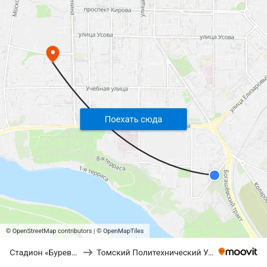 Стадион «Буревестник» to Томский Политехнический Университет map
