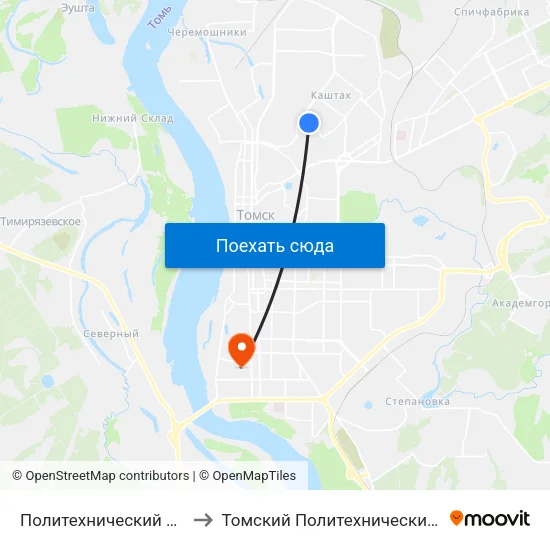 Политехнический Лицей  № 20 to Томский Политехнический Университет map