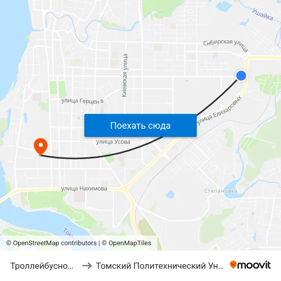 Троллейбусное Депо to Томский Политехнический Университет map