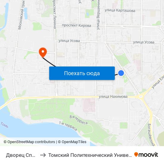 Дворец Спорта to Томский Политехнический Университет map