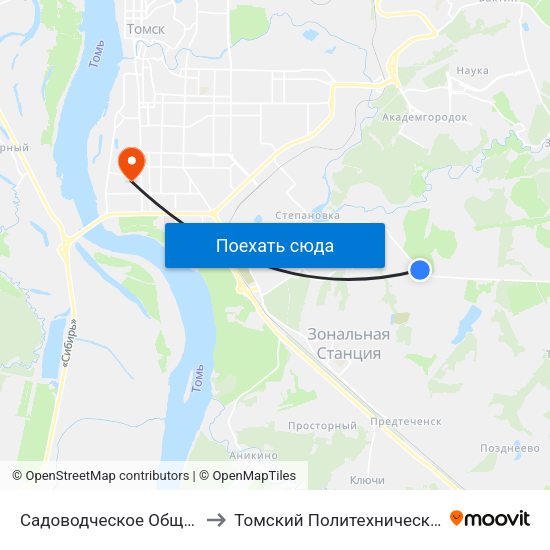 Садоводческое Общество «Весна» to Томский Политехнический Университет map