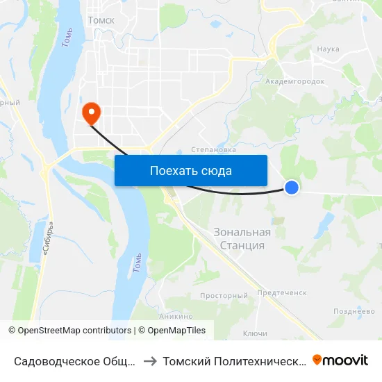 Садоводческое Общество «Весна» to Томский Политехнический Университет map