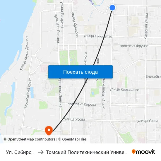 Ул. Сибирская to Томский Политехнический Университет map