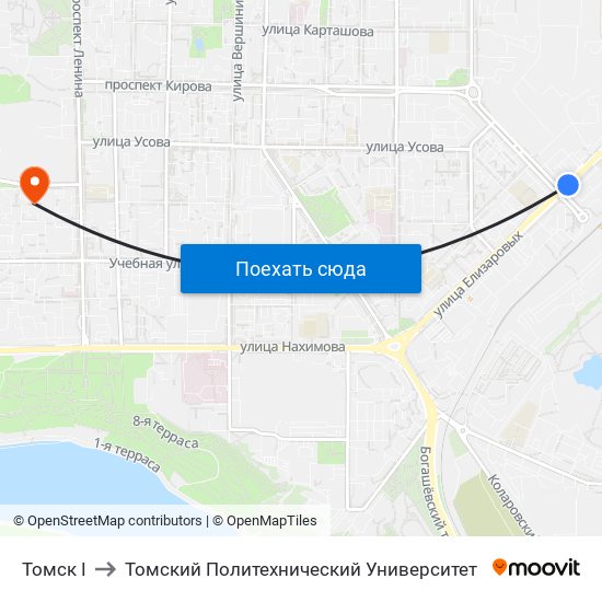 Томск I to Томский Политехнический Университет map