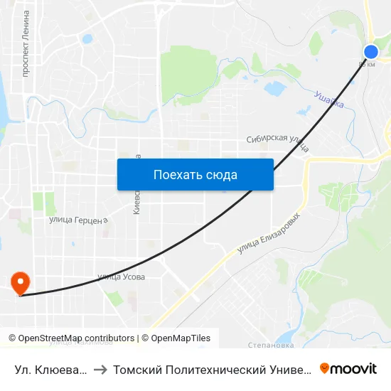 Ул. Клюева, 26 to Томский Политехнический Университет map