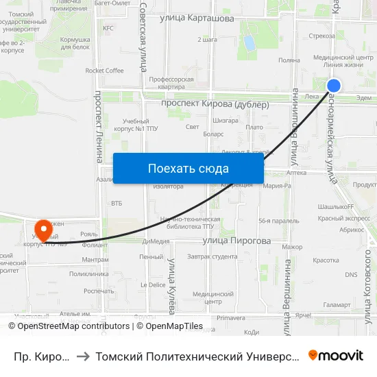 Пр. Кирова to Томский Политехнический Университет map