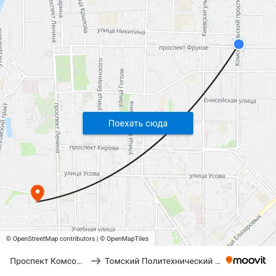 Проспект Комсомольский to Томский Политехнический Университет map
