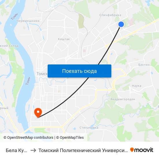 Бела Куна to Томский Политехнический Университет map