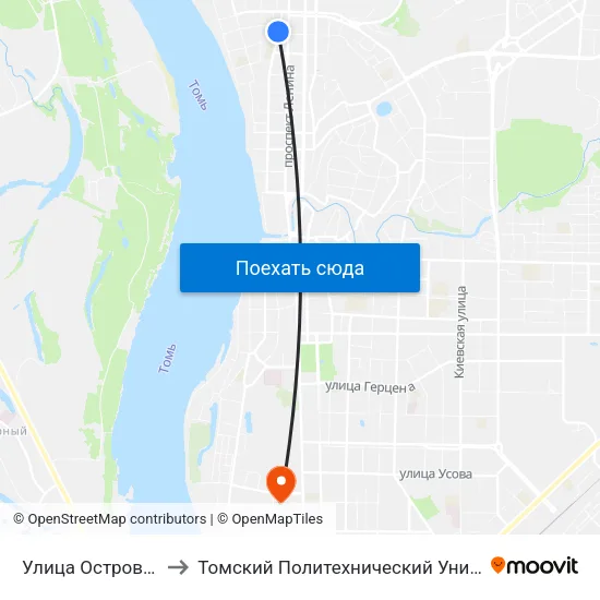 Улица Островского to Томский Политехнический Университет map