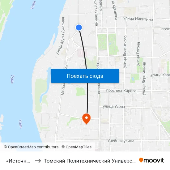 «Источное» to Томский Политехнический Университет map